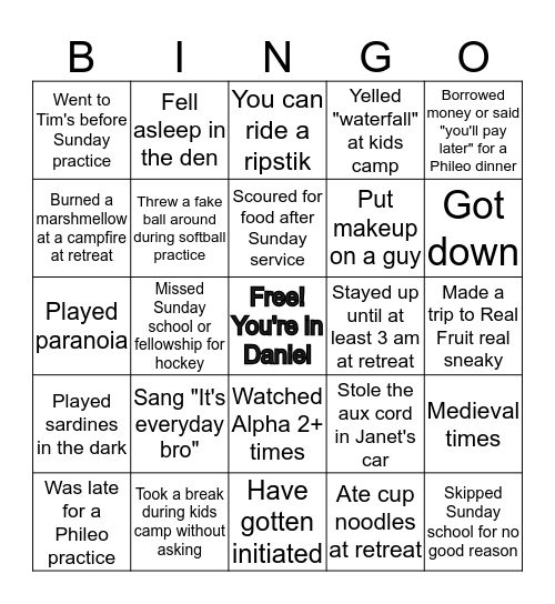 Daniel Fellowship Bingo Card