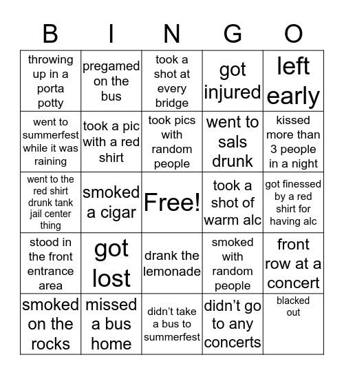 summerfest bingo Card