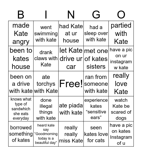 KATES BINGO Card