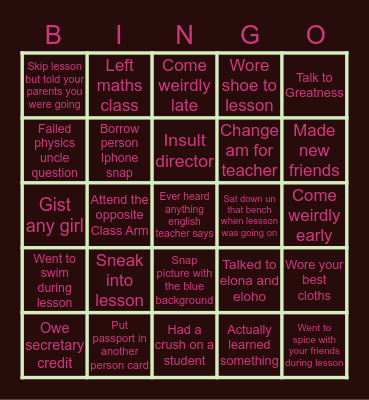 Livingstar lesson edition Bingo Card
