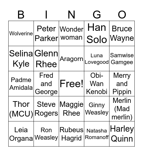My Favorite characters! Bingo Card