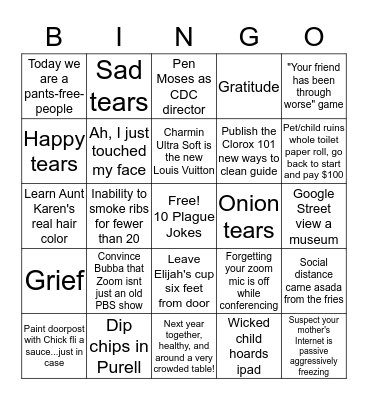 Quarantine Bingo Card