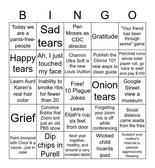 Quarantine Bingo Card