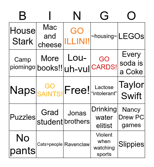 Lizzie Jones Bingo Card