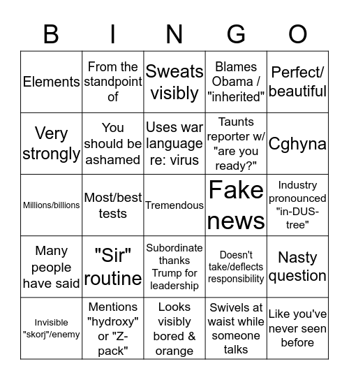 Trump Briefing Bingo Card