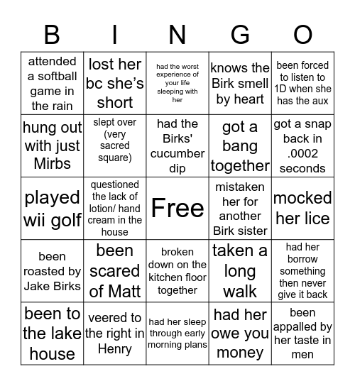 Cameron! Bingo Card