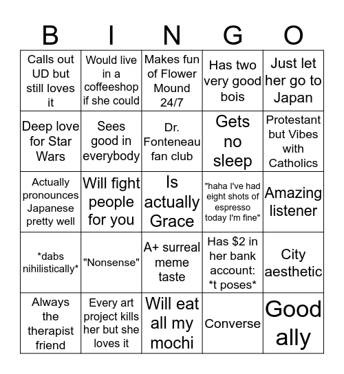 Grace Bingo!!! Bingo Card