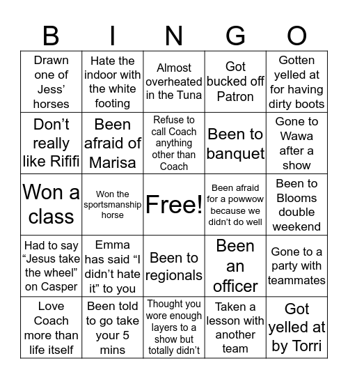 RUET Bingo Card
