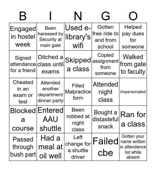 Ambrose Alli University Bingo Card