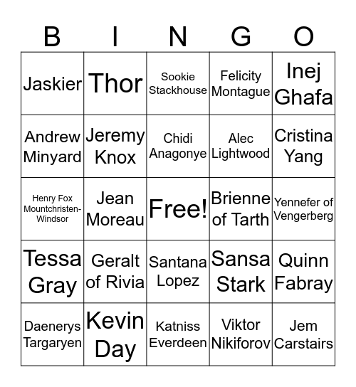 WeSawBears' Favorite Characters Bingo Card