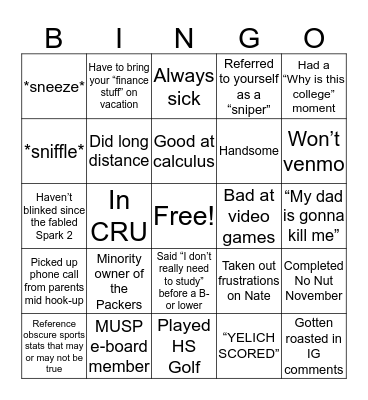 Alex Mastalish Bingo Card