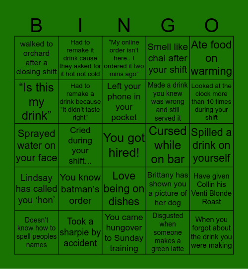 Geneseo Starbucks Bingo Card