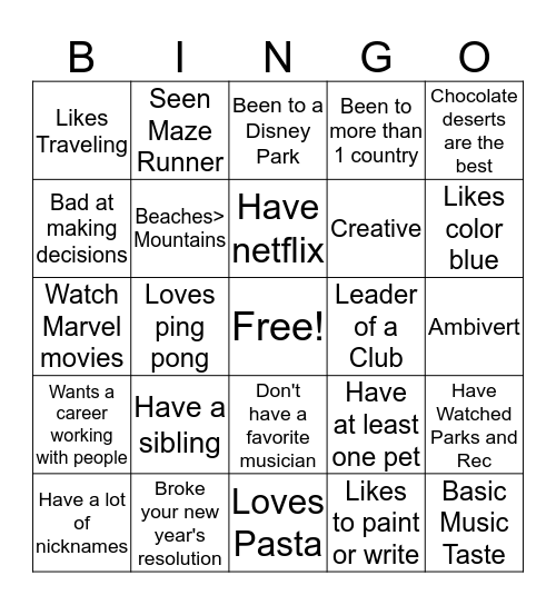 Untitled Bingo Card