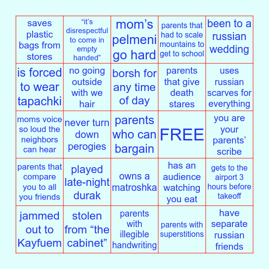 Russians ONLY pt.2 Bingo Card