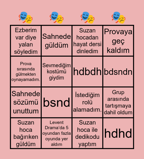 Levent Drama!!!!! Bingo Card