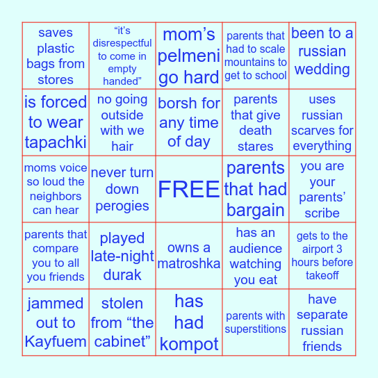 Russians ONLY pt.2 Bingo Card