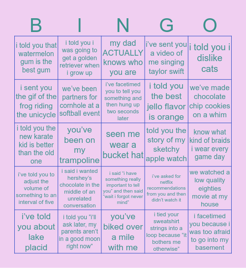 zia’s bingo part two!! Bingo Card