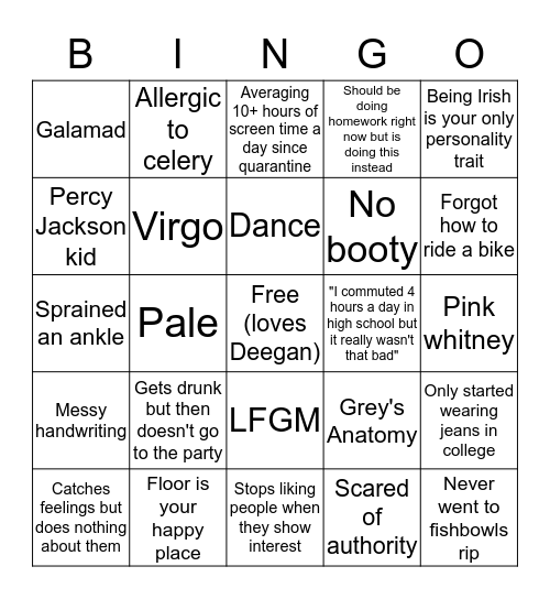 Katie Bingo Card