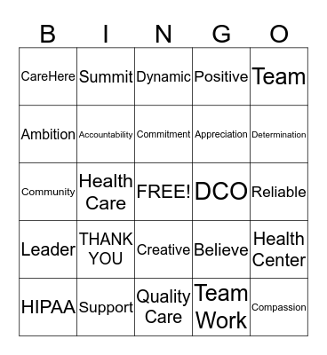 CareHere Bingo Card