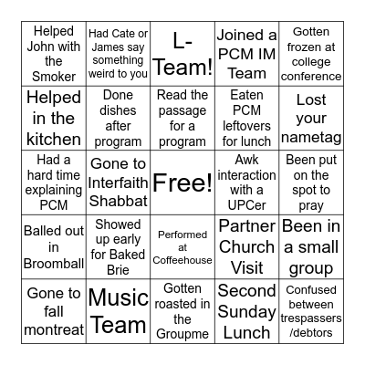 PCM BINGO Card