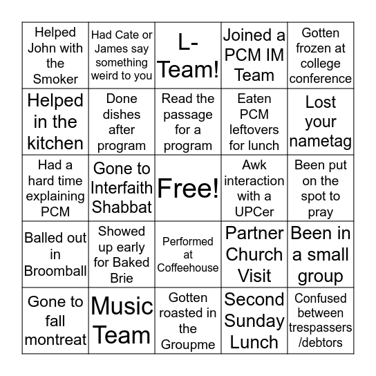 PCM BINGO Card