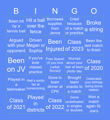 Ladue Tennis! Bingo Card