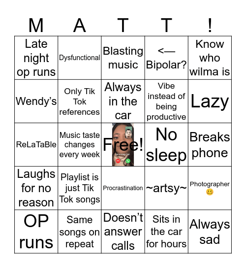 Matt’s bingo Card