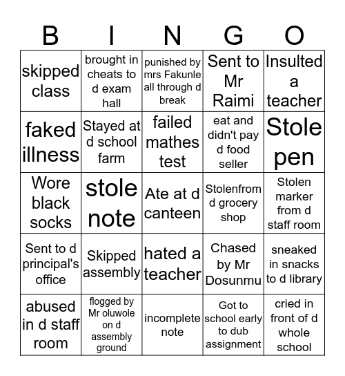 DHS BINGO Card