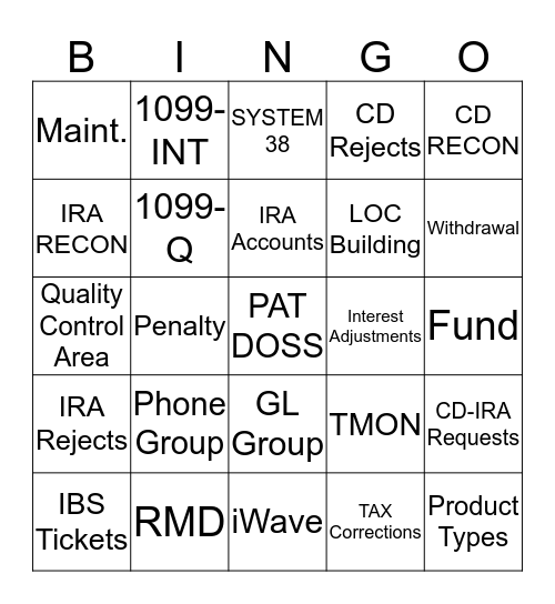 EVERGREEN Bingo Card