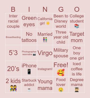 How similar are you to Christina ? Bingo Card