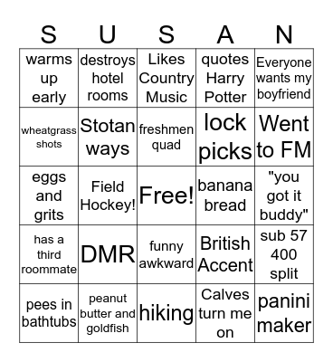 SUe Poos Bingo Card