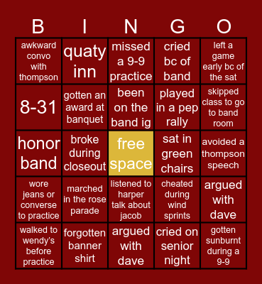 lassiter band Bingo Card