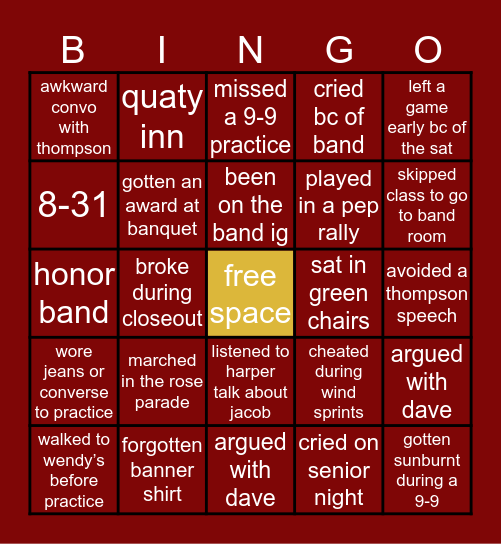 lassiter band Bingo Card