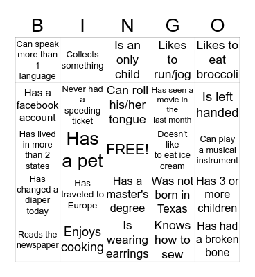 Get to Know You Bingo Card