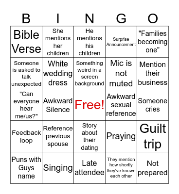 Zoom Wedding Bingo Card