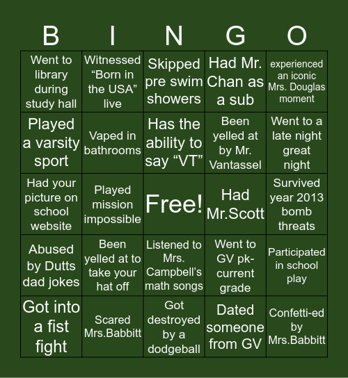 GVCS Bingo Card