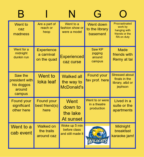 Cazenovia Bingo Card