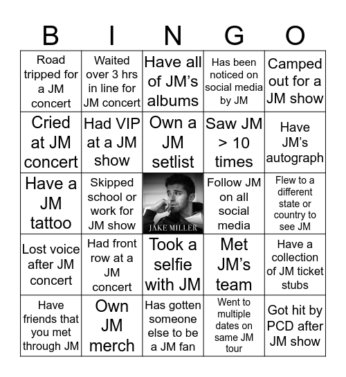 JAKE MILLER Bingo Card