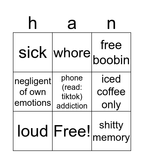mini hannah bingo Card