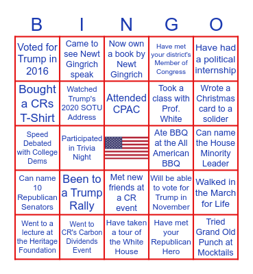 Catholic University of America Bingo Card