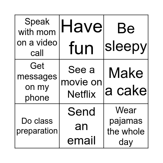What I did yesterday Bingo Card