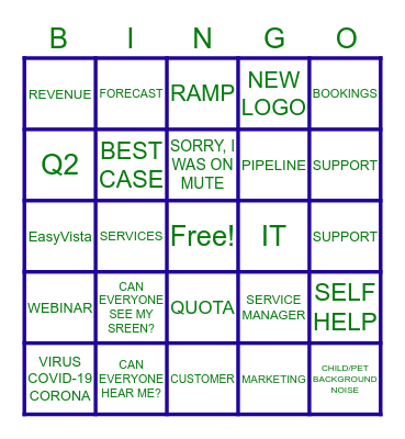 EasyVista QBR 2020 Bingo Card