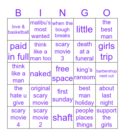 regina hall bingo (films seen) Bingo Card