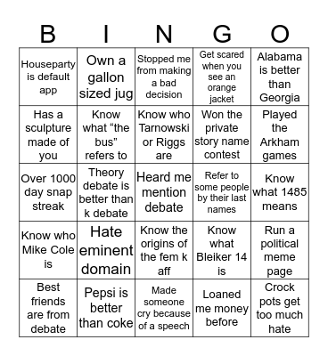 Cyprian Bingo Card