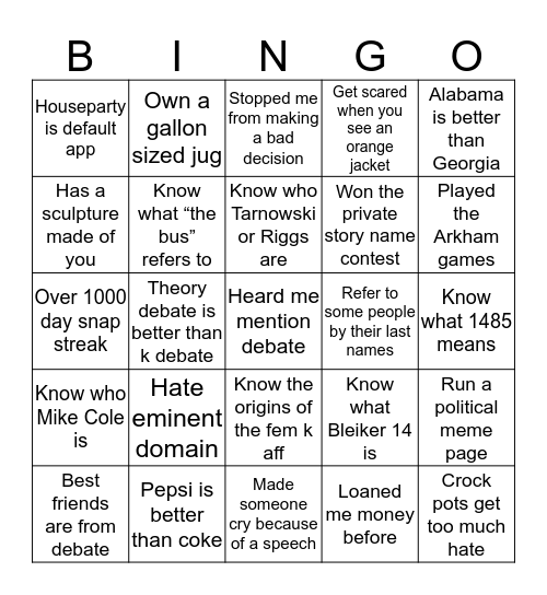 Cyprian Bingo Card