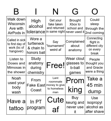 Avery Bursick Bingo Card