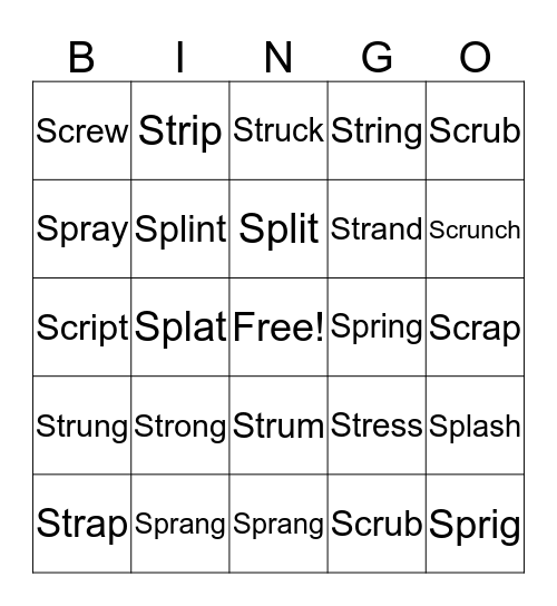 Consoant Clusters Bingo Card