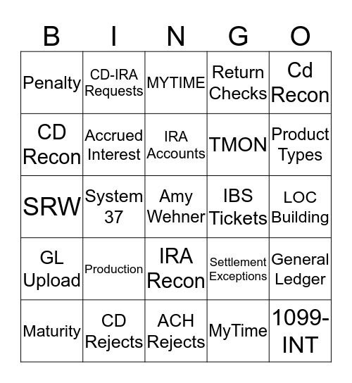 EVERGREEN Bingo Card