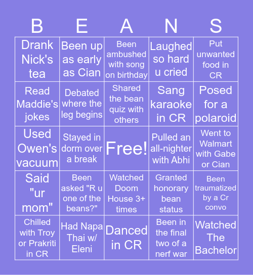Bean Bingo! Bingo Card