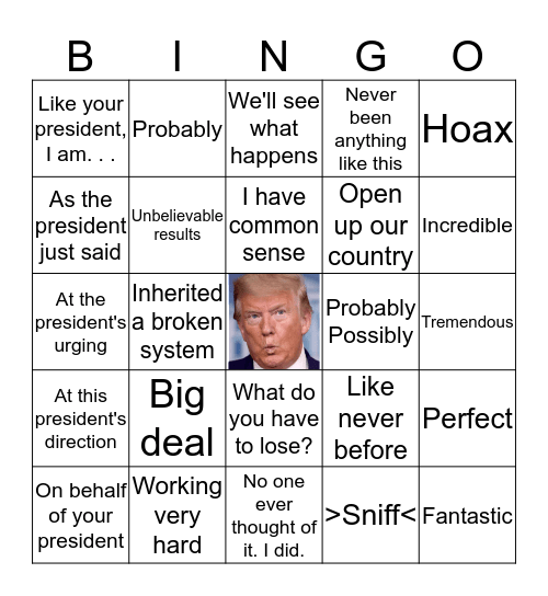 DAILY DRINK WITH THE DONALD 2.0 Bingo Card
